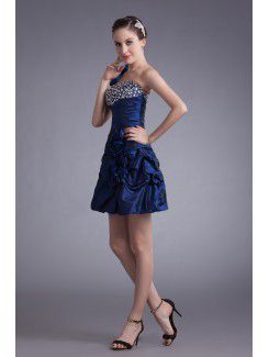 Taffeta One-Shoulder Short Sheath Embroidered Cocktail Dress