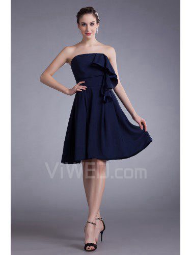 Silk Strapless Knee-Length Column Cocktail Dress