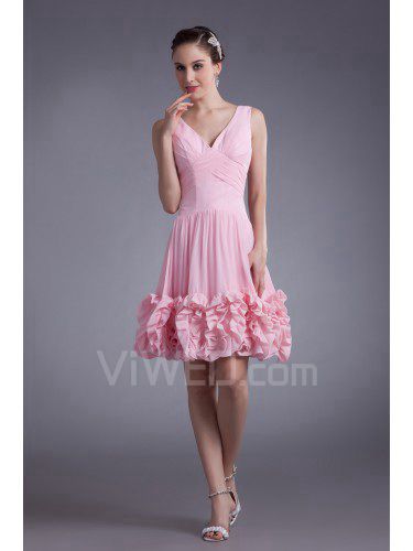 Chiffon V-Neck Knee-Length Column Cocktail Dress