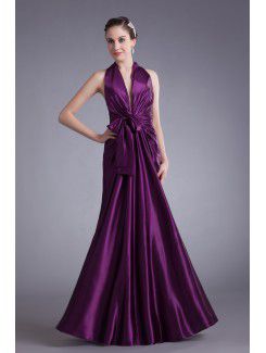 Satin V-Neck Floor Length Column Sash Prom Dress