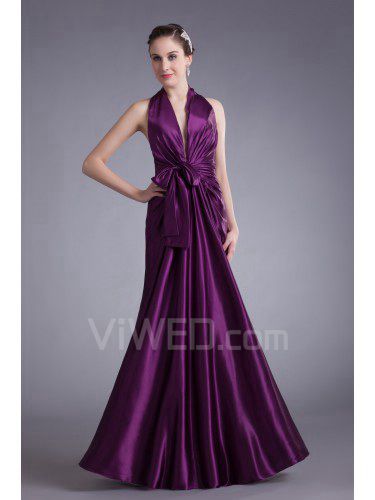 Satin mit v-ausschnitt bodenlange spalte schärpe ballkleid