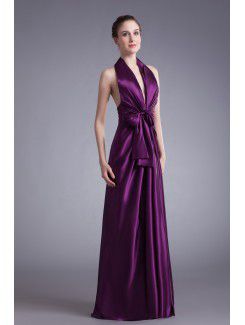 Satin V-Neck Floor Length Column Sash Prom Dress