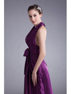 Satin V-Neck Floor Length Column Sash Prom Dress