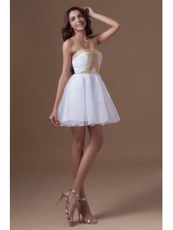 Organza Strapless Short A-line Embroidered Cocktail Dress