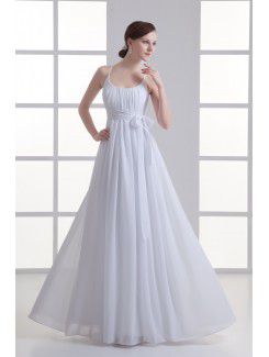 Chiffon Scoop Column Floor Length Sash Wedding Dress