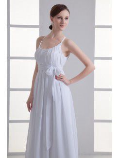 Chiffon Scoop Column Floor Length Sash Wedding Dress