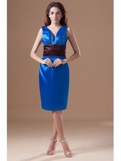 Satin V-Neck Knee Length Column Cocktail Dress