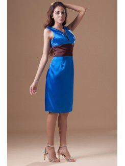 Satin V-Neck Knee Length Column Cocktail Dress