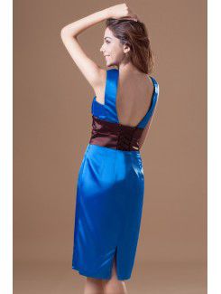 Satin V-Neck Knee Length Column Cocktail Dress