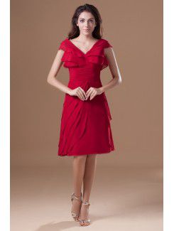 Chiffon V-Neck Knee Length Column Cap Sleeve Cocktail Dress