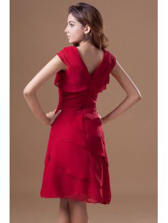 Chiffon V-Neck Knee Length Column Cap Sleeve Cocktail Dress