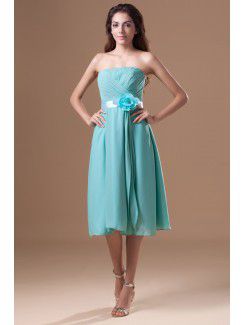 Chiffon Strapless Knee Length Column Sash Cocktail Dress