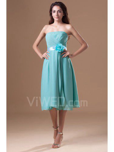 Chiffon strapless knie lengte kolom sjerp cocktail jurk