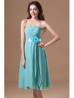 Chiffon Strapless Knee Length Column Sash Cocktail Dress