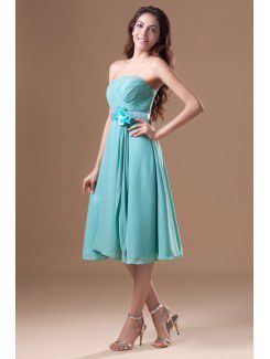 Chiffon Strapless Knee Length Column Sash Cocktail Dress