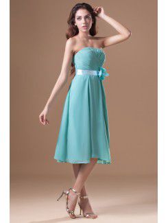 Chiffon Strapless Knee Length Column Sash Cocktail Dress