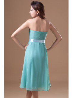 Chiffon Strapless Knee Length Column Sash Cocktail Dress