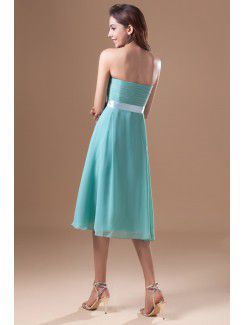 Chiffon Strapless Knee Length Column Sash Cocktail Dress