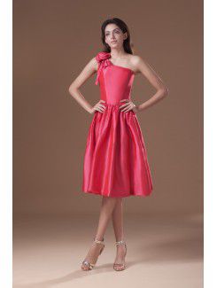 Taffeta Asymmetrical Knee Length A-line Hand-made Flower Cocktail Dress