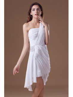 Chiffon One-Shoulder Knee Length Column Embroidered Cocktail Dress