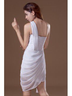 Chiffon One-Shoulder Knee Length Column Embroidered Cocktail Dress