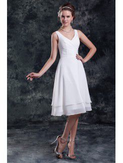 Chiffon V-Neck Knee Length Column Short Wedding Dress