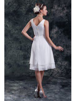 Chiffon V-Neck Knee Length Column Short Wedding Dress