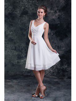 Chiffon V-Neck Knee Length Column Short Wedding Dress