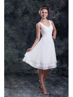 Chiffon V-Neck Knee Length Column Short Wedding Dress