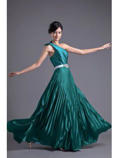 Satin One-Shoulder Column Sweep Train Sash Prom Dress