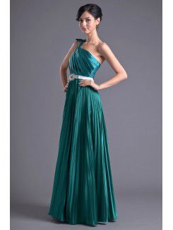 Satin One-Shoulder Column Sweep Train Sash Prom Dress