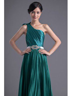 Satin One-Shoulder Column Sweep Train Sash Prom Dress