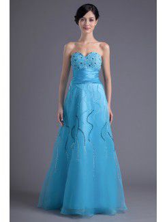 Organza Sweetheart A-line Floor Length Sequins and Sash Prom Dress