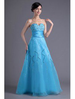 Organza Sweetheart A-line Floor Length Sequins and Sash Prom Dress