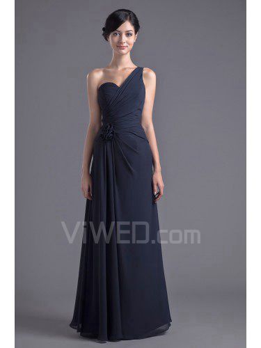 Chiffon One-Shoulder Column Floor Length Prom Dress