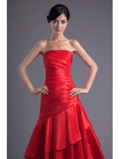 Satin Strapless Sheath Ankle-Length Gathered Ruched Prom Dress