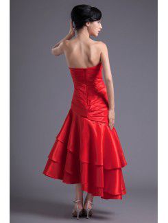 Satin Strapless Sheath Ankle-Length Gathered Ruched Prom Dress