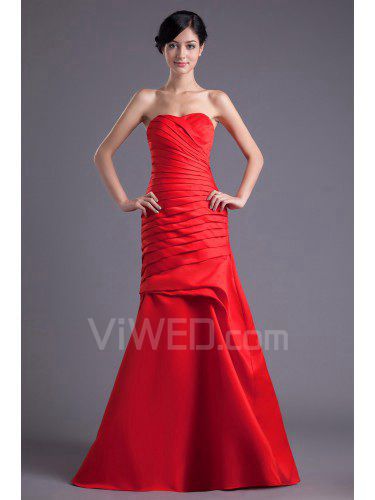 Satin Sweetheart A-line Sweep Train Gathered Ruched Prom Dress