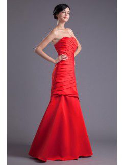 Satin Sweetheart A-line Sweep Train Gathered Ruched Prom Dress