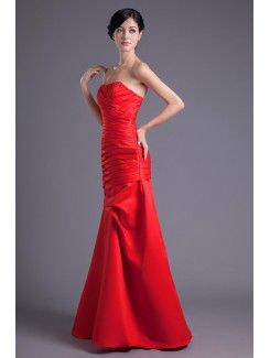 Satin Sweetheart A-line Sweep Train Gathered Ruched Prom Dress