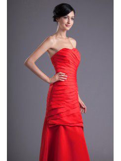 Satin Sweetheart A-line Sweep Train Gathered Ruched Prom Dress