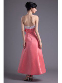 Satin Strapless A-line Ankle-Length Hand-made Flowers Prom Dress