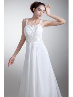 Chiffon Straps Sweep Train Column Embroidered Wedding Dress