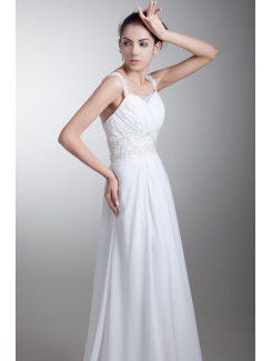 Chiffon Straps Sweep Train Column Embroidered Wedding Dress