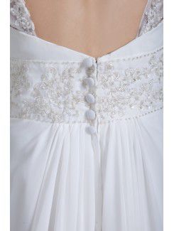 Chiffon Straps Sweep Train Column Embroidered Wedding Dress