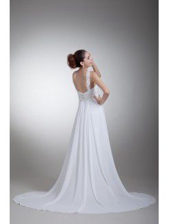 Chiffon Straps Sweep Train Column Embroidered Wedding Dress