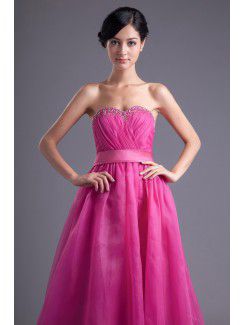 Organza Sweetheart A-line Floor Length Sequins and Sash Prom Dress