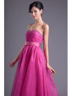 Organza Sweetheart A-line Floor Length Sequins and Sash Prom Dress