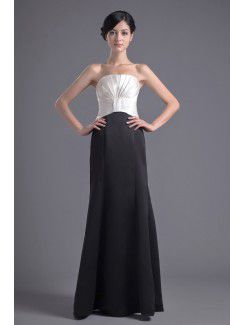 Satin Strapless Empire line Floor Length Gathered Ruched Prom Dress