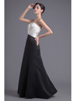 Satin Strapless Empire line Floor Length Gathered Ruched Prom Dress